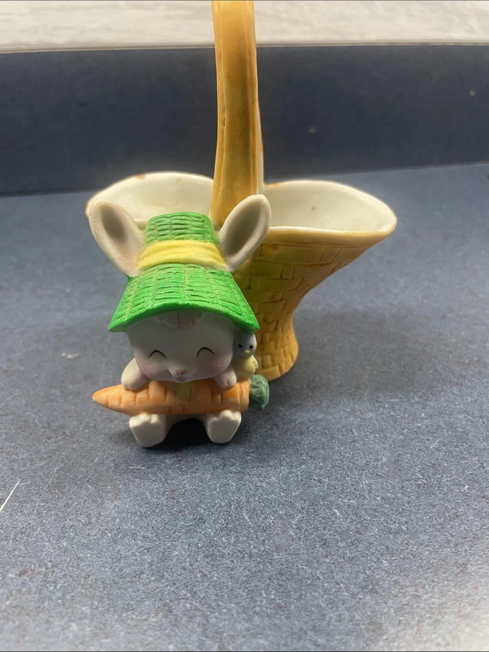 Cute Green-Hat Bunny Figurine for Small Pets Decor enesco vtg